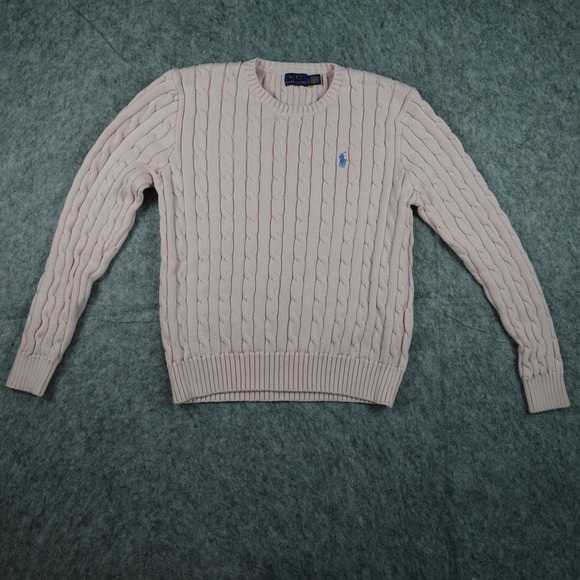 Polo Ralph Lauren Sweaters - Polo Ralph Lauren Sweater Womens Large Pink Cable Knit Crewneck Long Sleeve